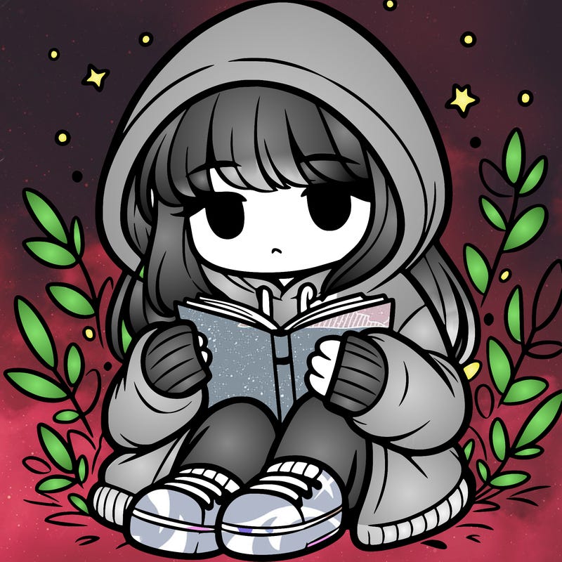girl in oversized hoodie reading a book