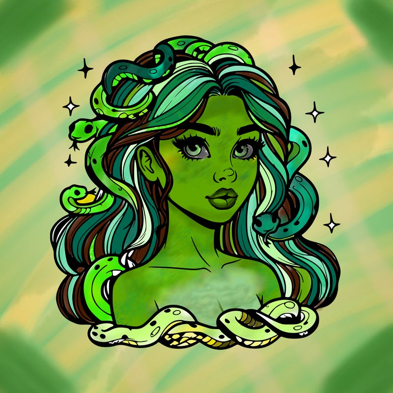 realistic girl with snakes as hair
