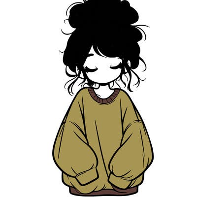 girl with baggy sweatshirt and messy bun