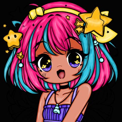 cute anime girl with star accessories