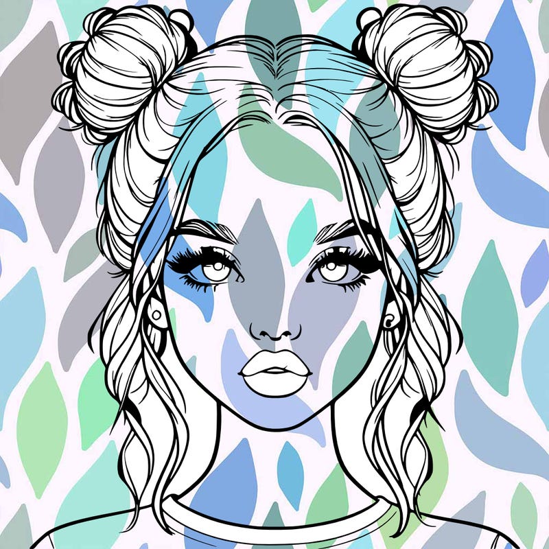 realistic girl with two buns in hair and lips