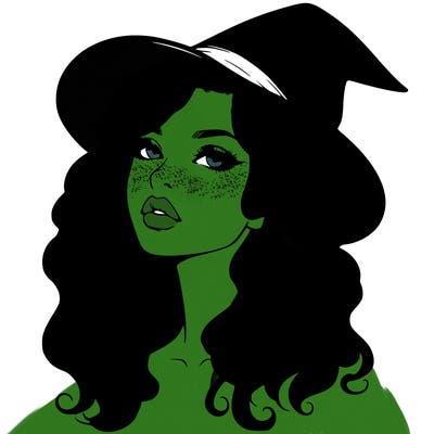 realistic witch girl with wavy hair and lips
