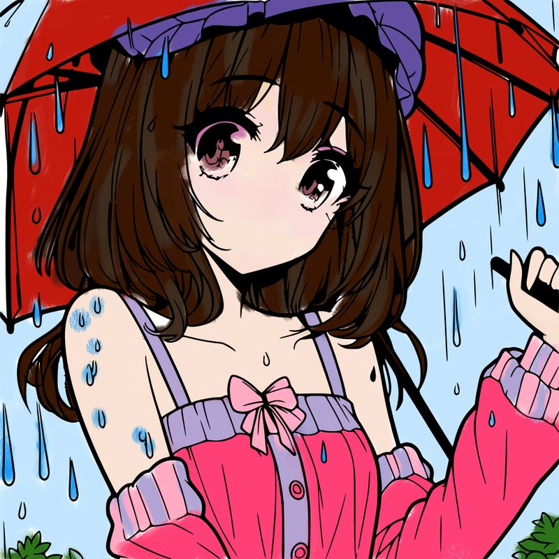pretty anime girl in the rain