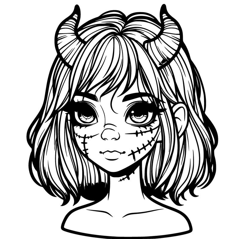 realistic girl with scar and horns
