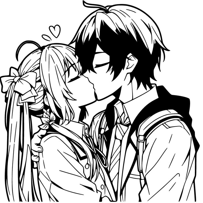 anime girl kissing anime boy