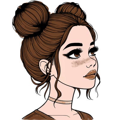 realistic girl with buns on the top of her head