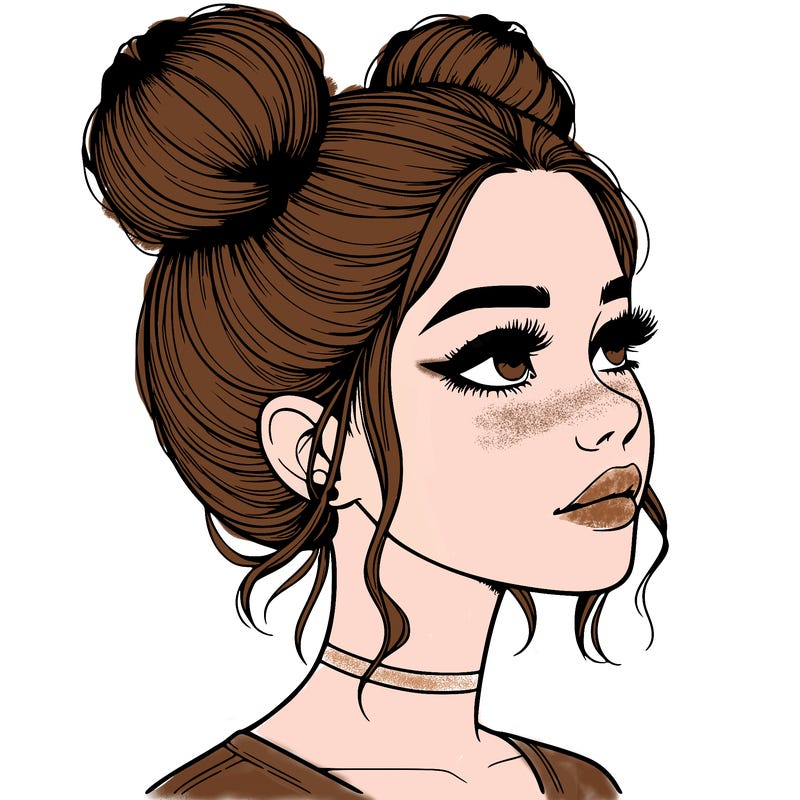 realistic girl with buns on the top of her head