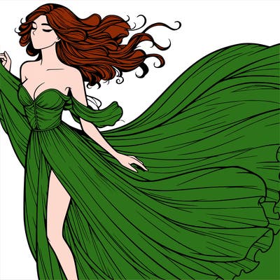 realistic woman in dress flowing the the wind