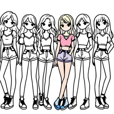 a group of girls wearing crop tops and shorts