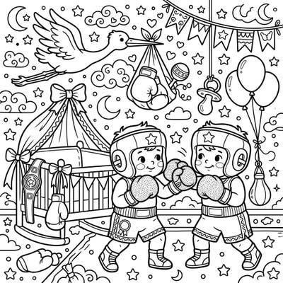 Step into the ring with this incredibly cute Baby Boxers coloring page, a delightful blend of athletic spirit and baby shower charm. Perfect for celebrating a future champion, this unique design offers endless creative coloring possibilities.