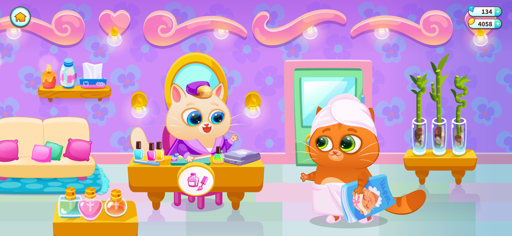 Bubbu the cat at the beauty salon for a spa treatment