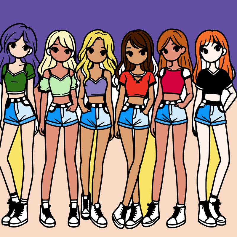 a group of girls wearing crop tops and shorts