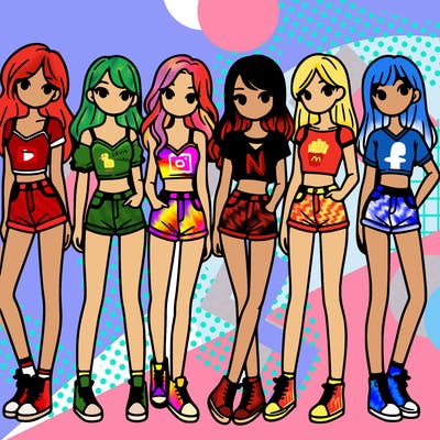 a group of girls wearing crop tops and shorts