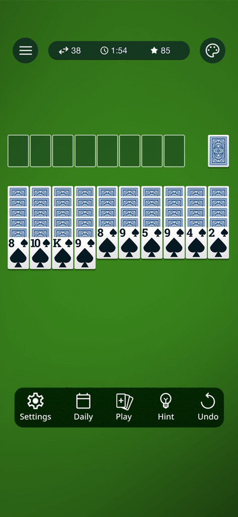 Spider Solitaire: Classic Card - Classic Spider Solitaire card game layout on a green background