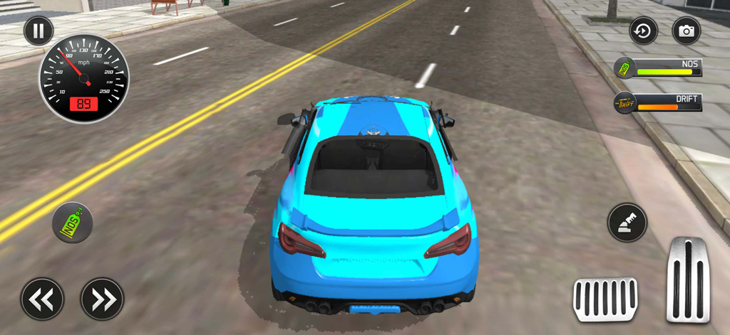 Open World Car Simulator Games - Blue sports car driving on a city street in a mobile simulator game
