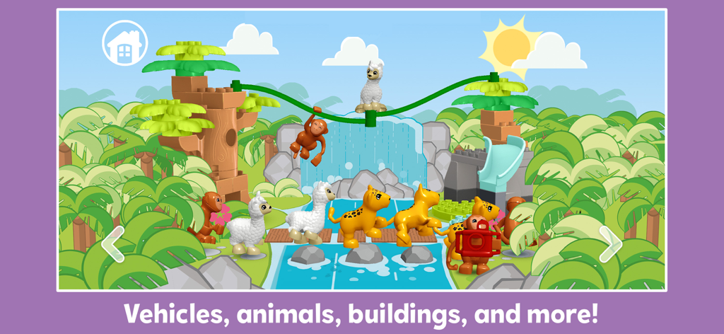 Digital jungle play set in LEGO DUPLO World featuring monkeys llamas and leopards
