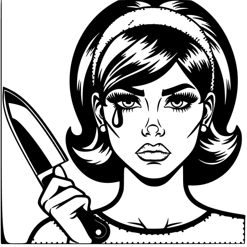a pop art girl with a knife
