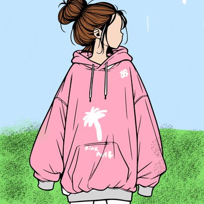 realistic girl with a oversized sweatshirt on and a bun