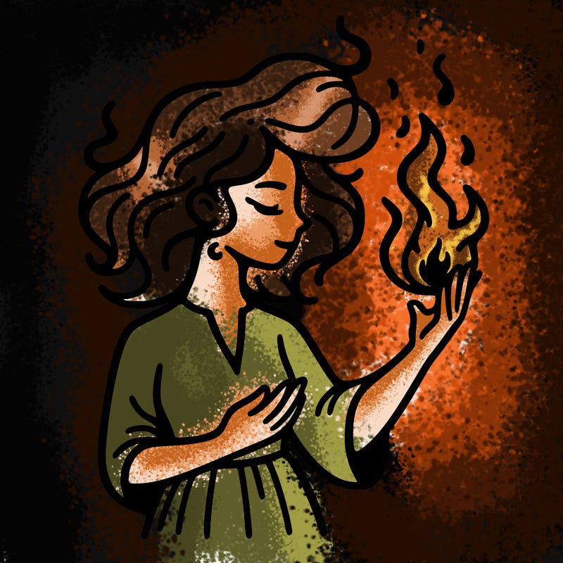 woman with fire