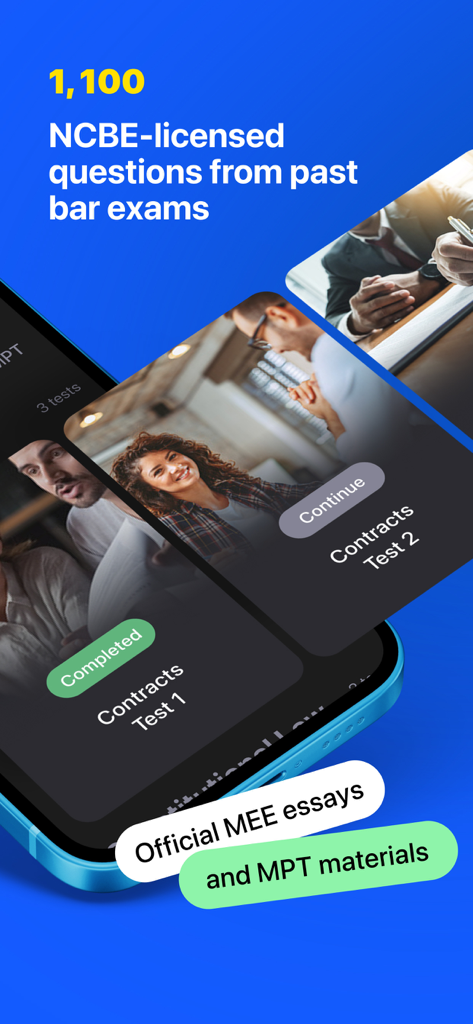 Bar Exam & MBE: Bar Prep - Bar Prep Hero app interface showing licensed NCBE questions and study materials