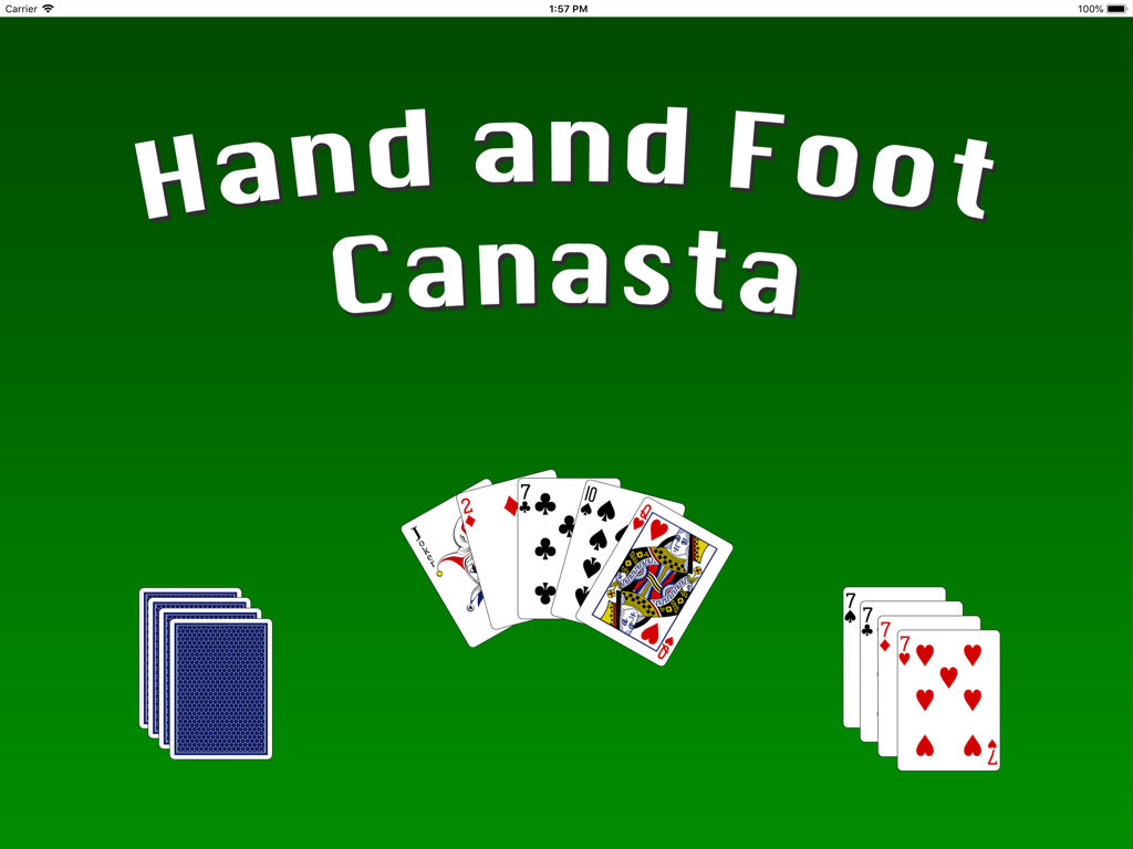 Hand And Foot Canasta - Hand and Foot Canasta Spiel-Titelscreen mit Spielkarten auf einem grünen Tisch