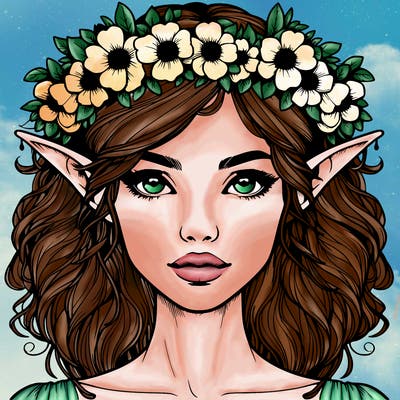 realistic female elf with flower crown