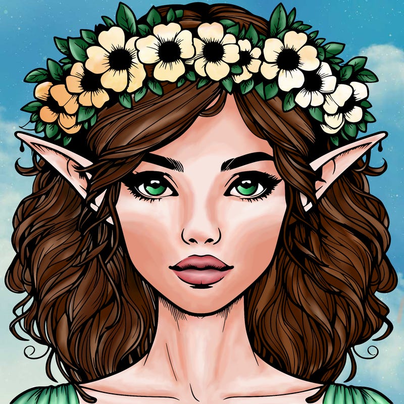 realistic female elf with flower crown