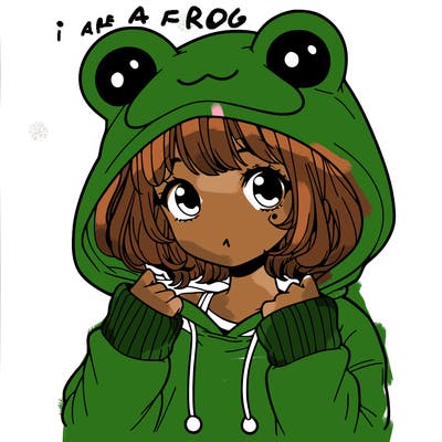 a cute teenage girl wearing a frog hoodie