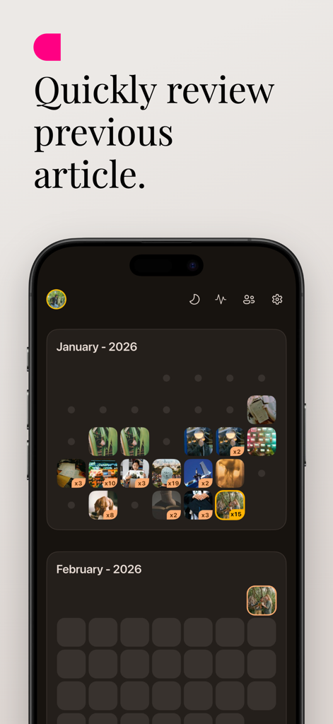 Onely: Advanced Vocab Builder - Onely app calendar view to quickly review previous daily English articles