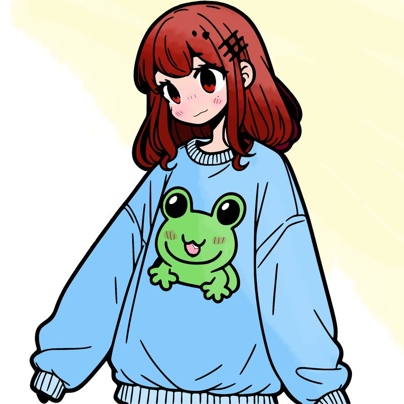 girl wearing frogging sweatshirt
