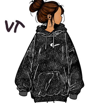 realistic girl with a oversized sweatshirt on and a bun