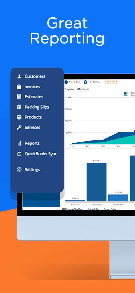 Invoice ASAP: Field Service - Invoice ASAP dashboard showing business reporting and sales analytics
