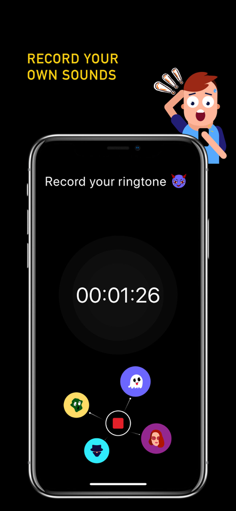 Interface of Ringtone Maker plus app showing audio recording feature for custom ringtones