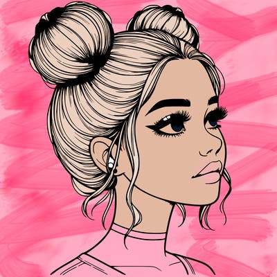 realistic girl with buns on the top of her head