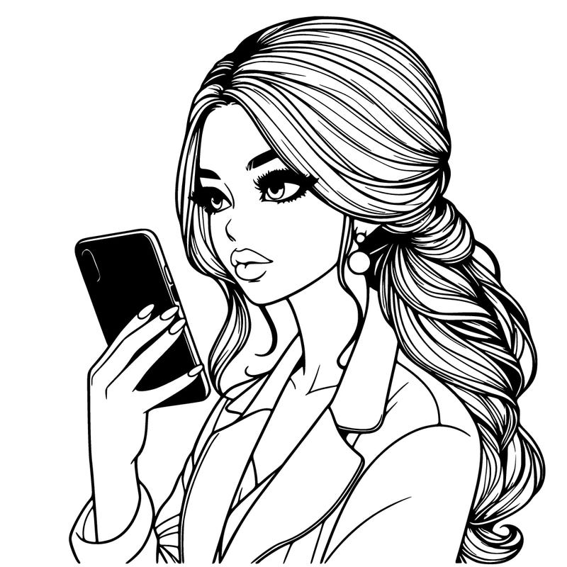 a beautiful and stylish realistic girl looking at her phone