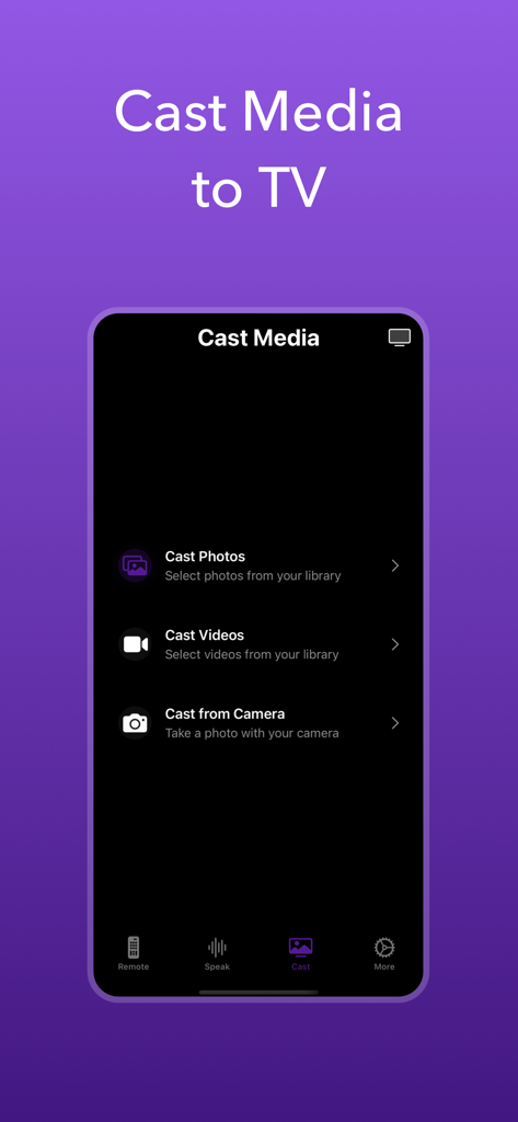 TV Remote Control Universal AI - Universal TV remote app interface for casting photos and videos to a television