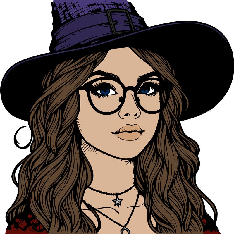 a witch with glasses realistic