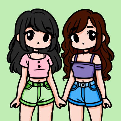 two cute teenage girls wearing shorts and a crop top