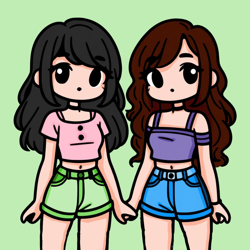 two cute teenage girls wearing shorts and a crop top