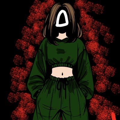 realistic girl faceless with baggy pants and a crop top