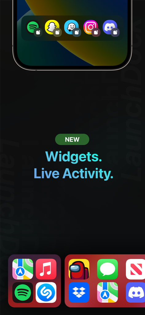 LaunchDock: Activity Launcher - Preview of LaunchDock app shortcuts using iOS widgets and Live Activities