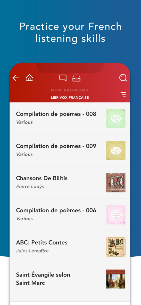Livres Audio HQ - Une liste de livres audio français disponibles dans l'application Livres Audio HQ pour pratiquer ses compétences d'écoute.