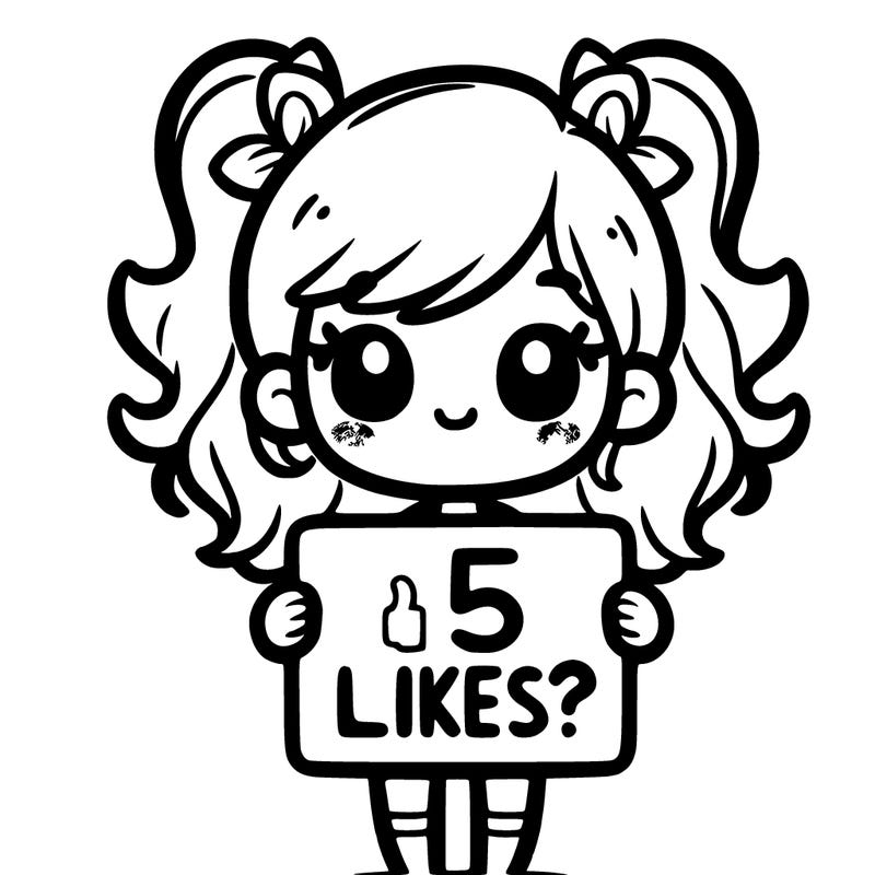 girl holding a sign that says 5 likes?