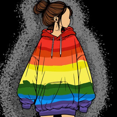 realistic girl with a oversized sweatshirt on and a bun