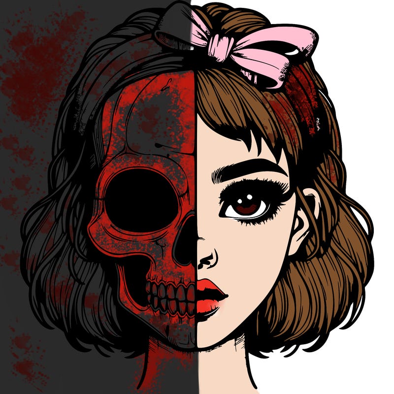 realistic girl with half skull mask