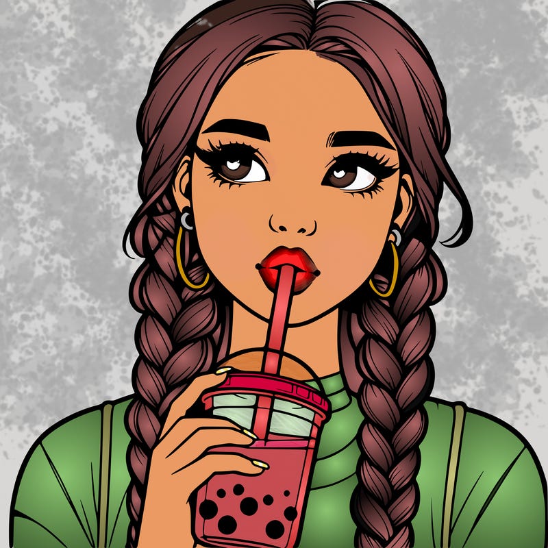 realistic girl with braided hair drinking boba