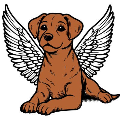 rip realistic dog with angel wings
