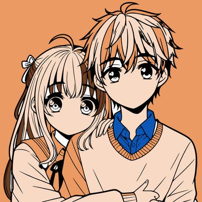 cute teenage anime girl hugging anime boy