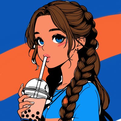 realistic girl with braided hair drinking boba