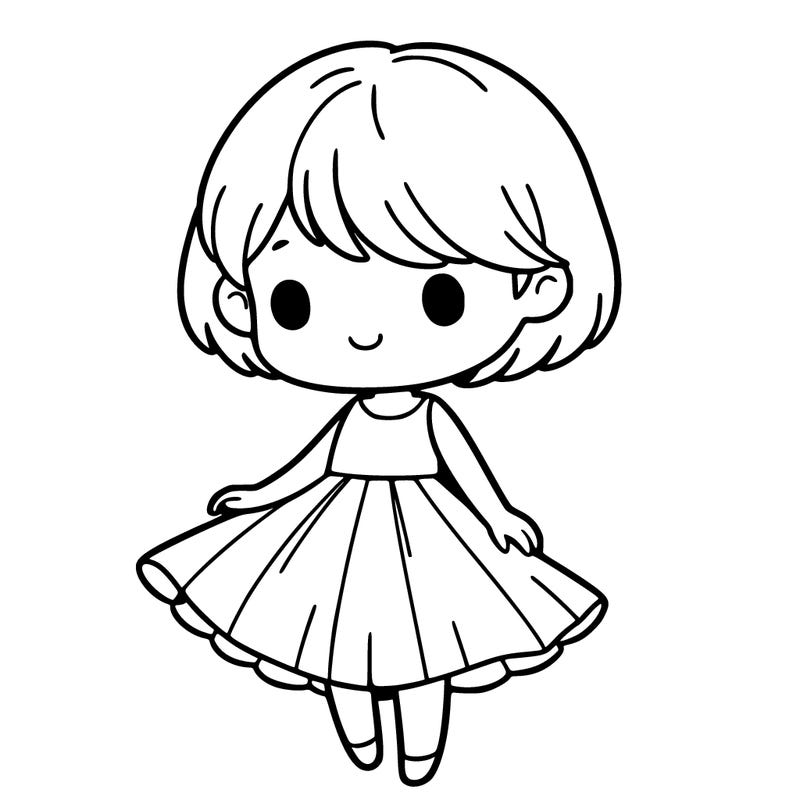 a little girl with short hair and a dress